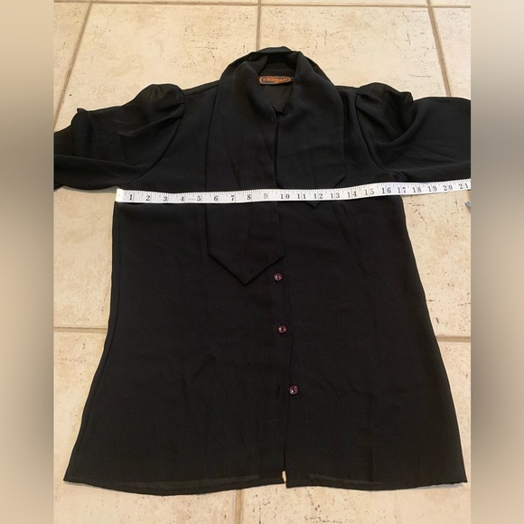 VINTAGE Boutique Chagall International Black Sheer Blouse Puff Sleeves Medium - Picture 6 of 7